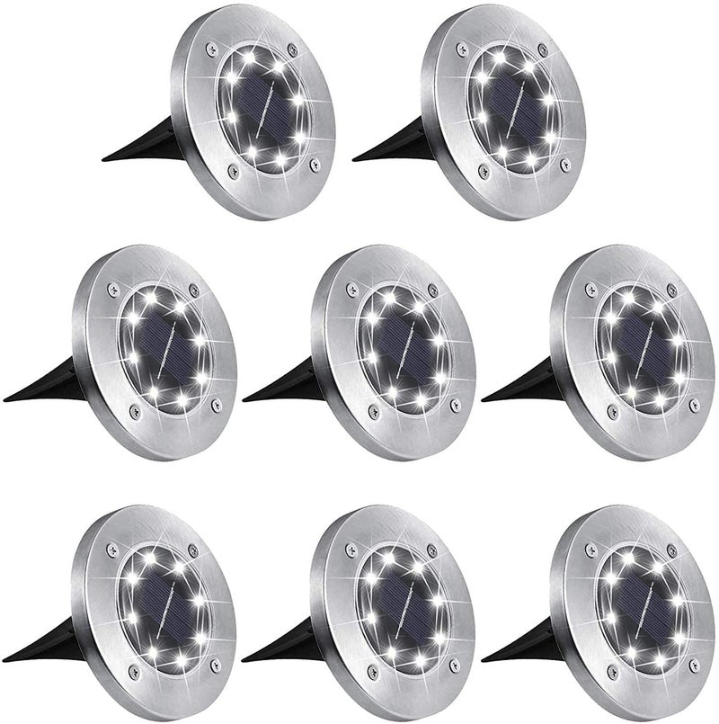 Aogist Outdoor Solar Ground Lights, 8 LED Waterproof Garden Disk Lights In-Ground Landscape Lighting for Lawn Patio Pathway Yard Deck Walkway (White, 8 Pack) - Image 1